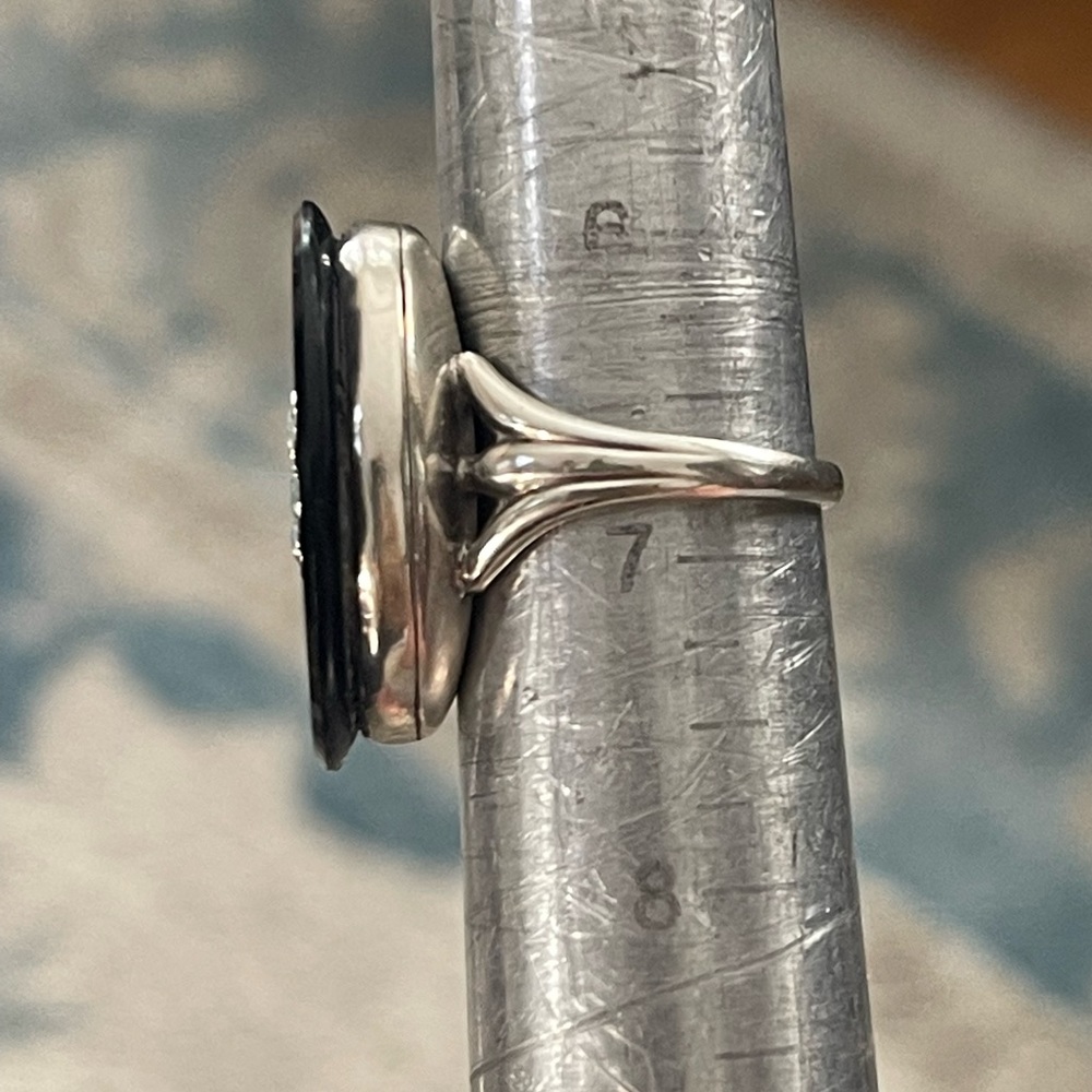 Antique Victorian style black onyx & pearl solid sterling silver size 6.75 ring - Picture 6 of 10